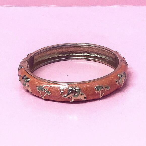 Vintage Orange and Golden Enameled and Cloisonné Bangle Bracelet Size 5 - Picture 1 of 4